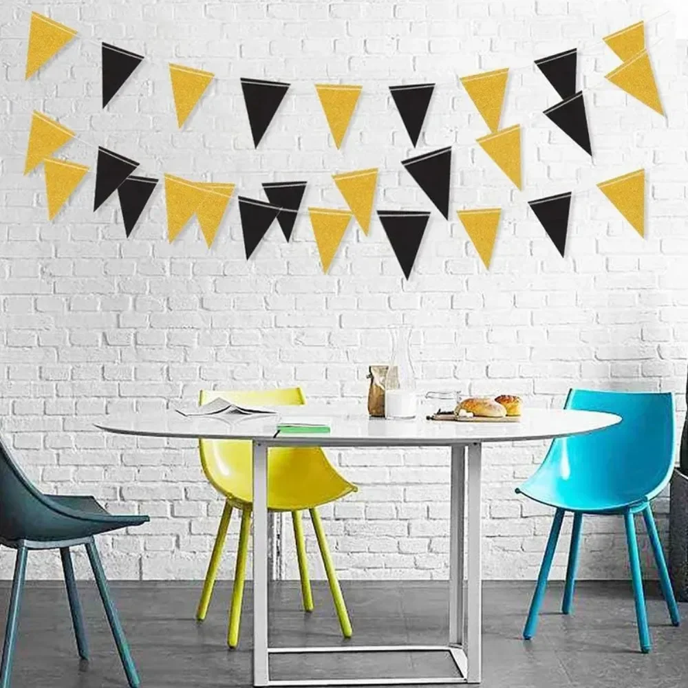 5CM Schwarz Gold Dreieck Flagge Party Hintergrund Banner Dekoration Alles Gute Zum Geburtstag Hochzeit Bachelorette Party Dekoration Lieferungen – Detail 1