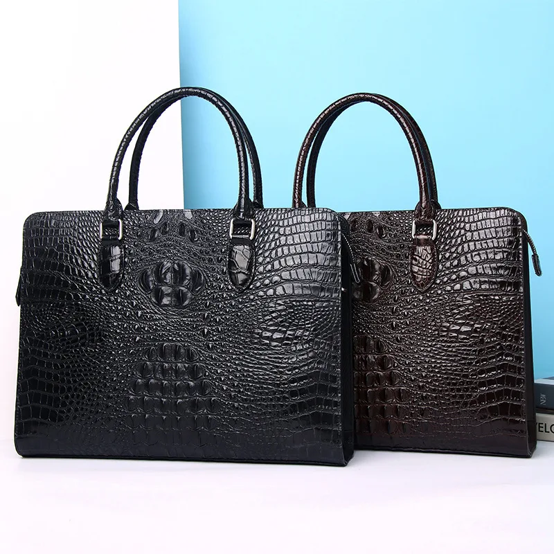 

High-end Crocodile Patterned Genuine Leather Business Messenger Men Bag Leather Single Shoulder Diagonal Cross Men's Briefcase