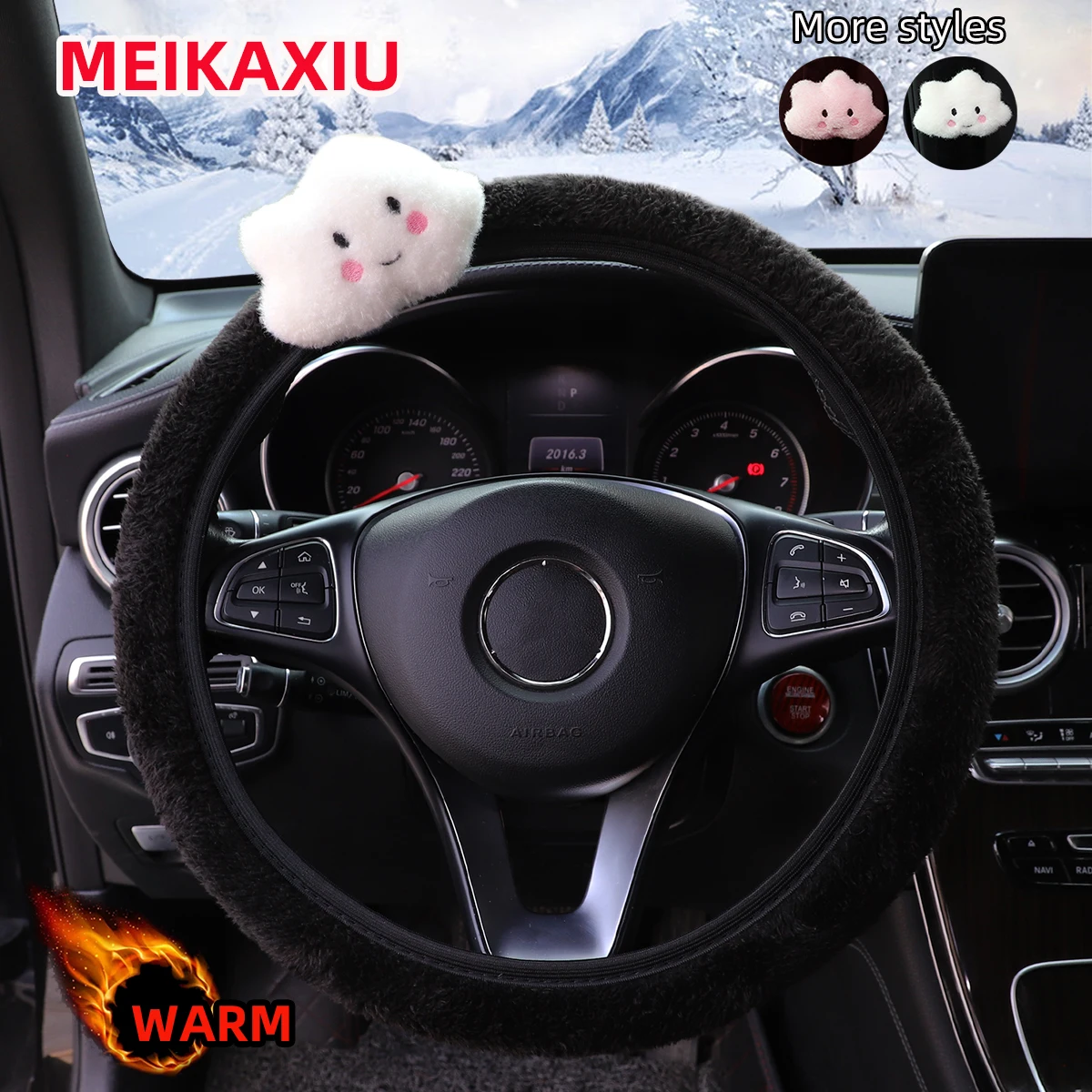 Arktische flauschige Wolken, süße Kaninchen, Pandas, Welpen, Winterplüschautos ohne Innenräder, Lenkradbezüge, Autodekoration