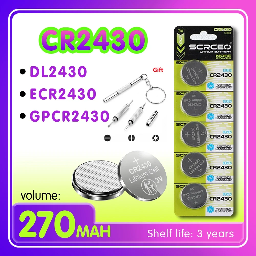 2PCS-10PCS CR2430 DL2430 ECR2430 GPCR2430 1.5V Lithium Manganese Dioxide Button Battery, Suitable for Calculators, Watches