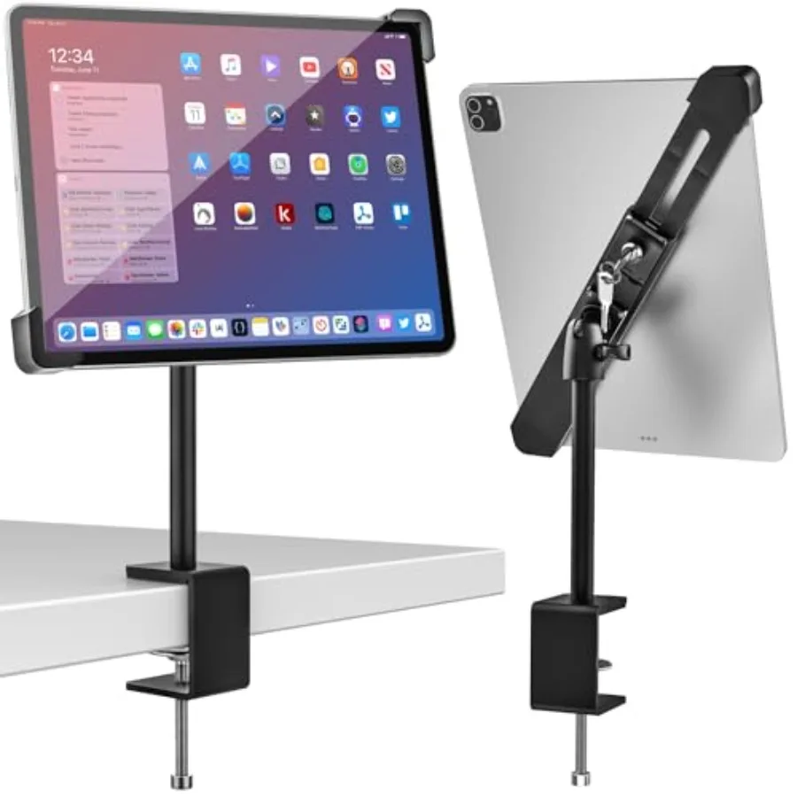 

Anti Theft Desktop Tablet Kiosk Stand for 9-14 Tablet - 360 Swivel POS Display Holder with Dual Security Lock and Key in Black