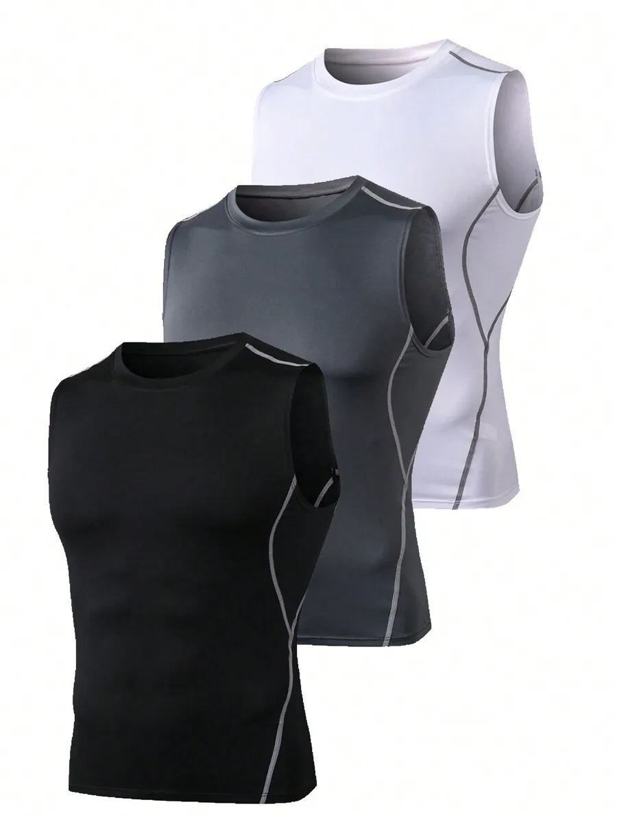 

Men 3pcs Compression Sleeveless Tank Top Quick Dry Gym Workout Base Layer Summer Sports