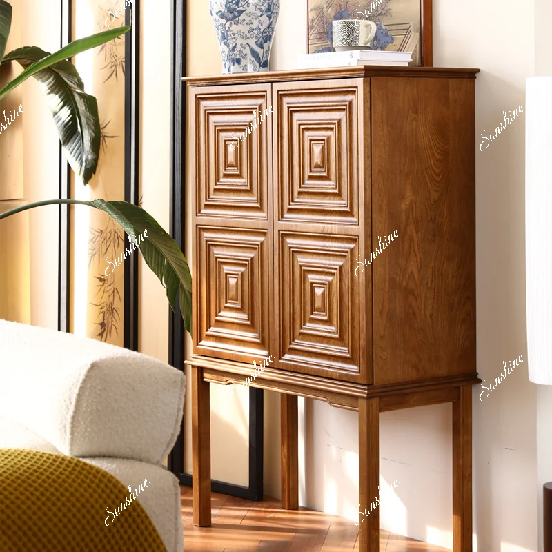 Solid wood integrated storage cabinet against the wall, entrance multi-functional tea cabinet