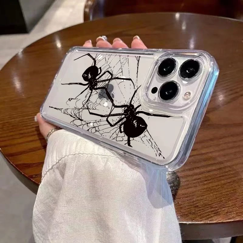 Case For iPhone 17 Cases iPhone 16 Pro Max Case Spider Pattern Clear Crystal Case For iPhone 16 Plus 15 14 13 12 11 17 Air Cover