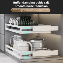 Kitchen Pull-out Cabinet Storage Rack Non Perforated Storage Box with Sliding Rail Telescopic Seasoning Dishes Organizer Basket