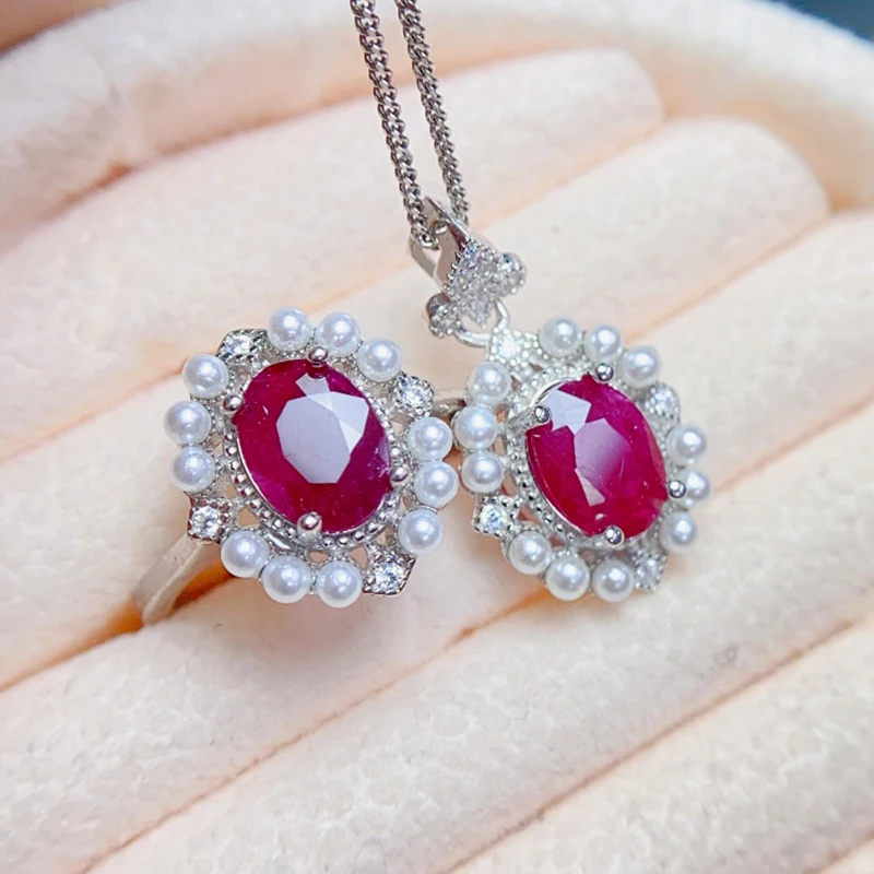 Natural Ruby jewelry sets for women rings pendant silver 925  luxury gem stones 18k gold plated free shiping items