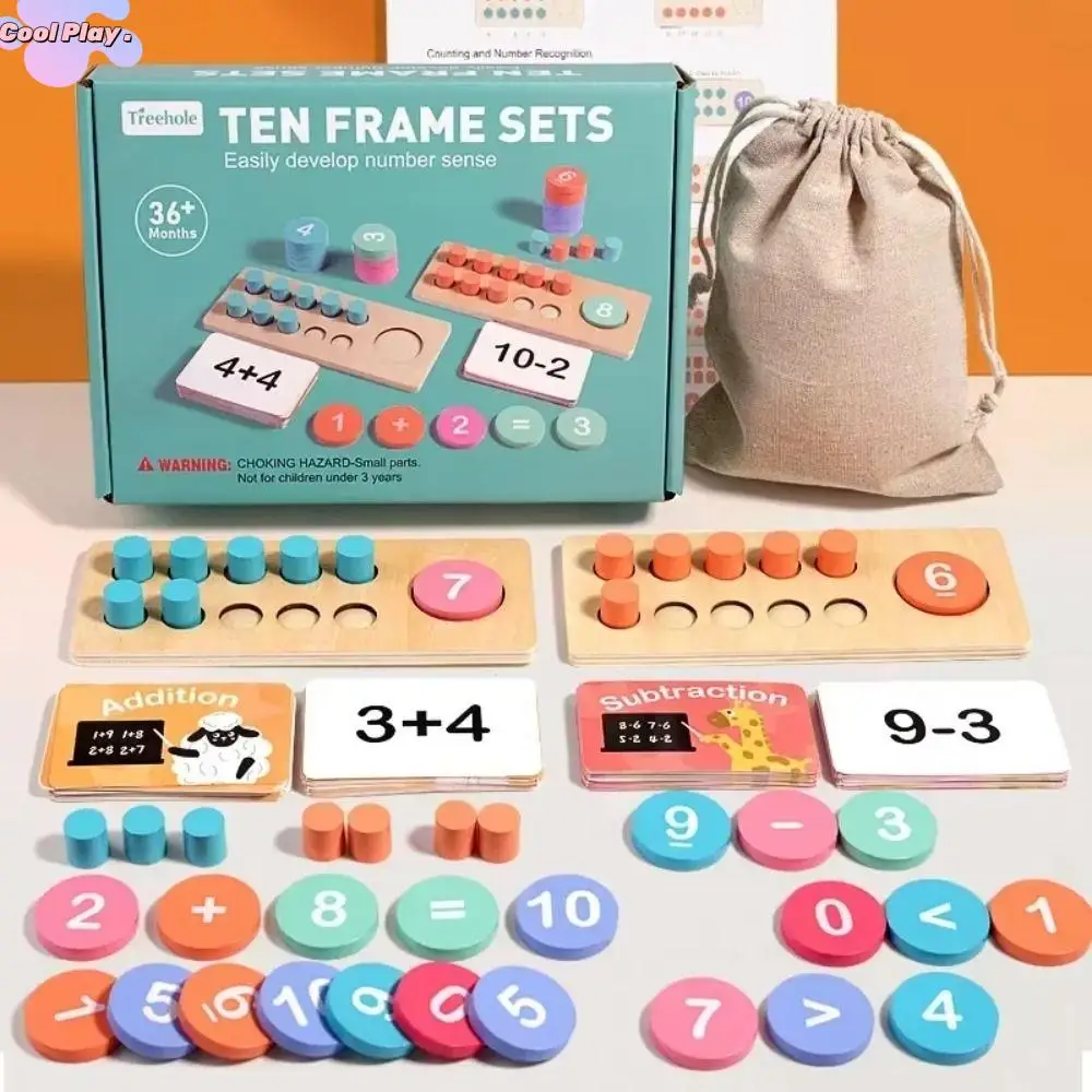 

1 Set Ten Frame Kids Arithmetic Toys Wooden Early Education Kids Math Modular Toys Operation Addition Children Montessori Games