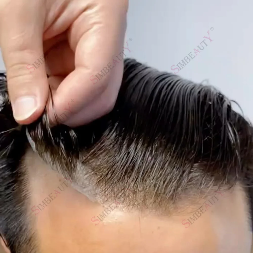 

80% Density 0.02mm Ultra Thin Skin Natural Hairline Men Toupee 1B20 Grey Blonde Human Hair Invisible Male Hairpieces Prosthesis