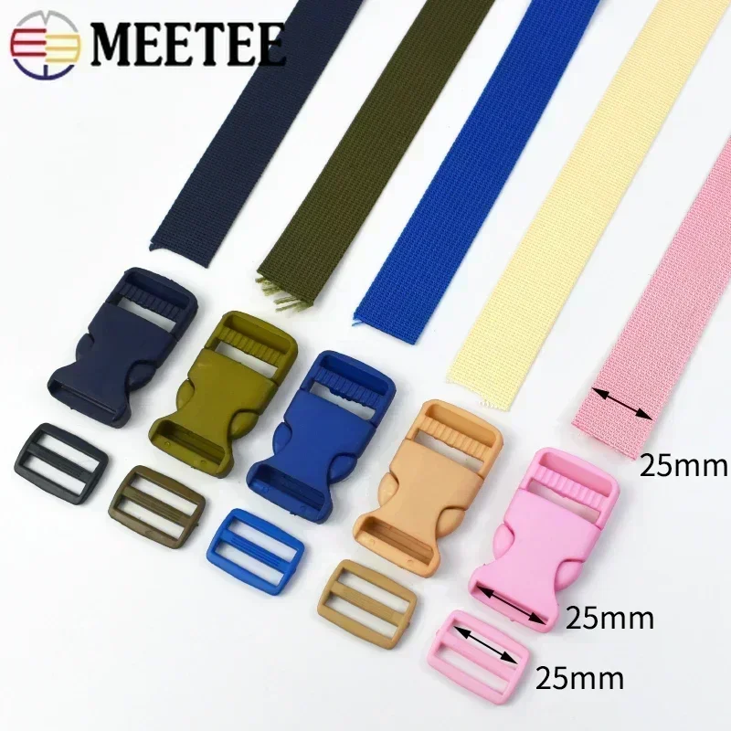 2/5/10Sets 20/25mm Nylon Webbing Tape+Plastic Side Release Buckle+Tri Glide Clasp Backpack Bag Straps Buckles DIY Accessories