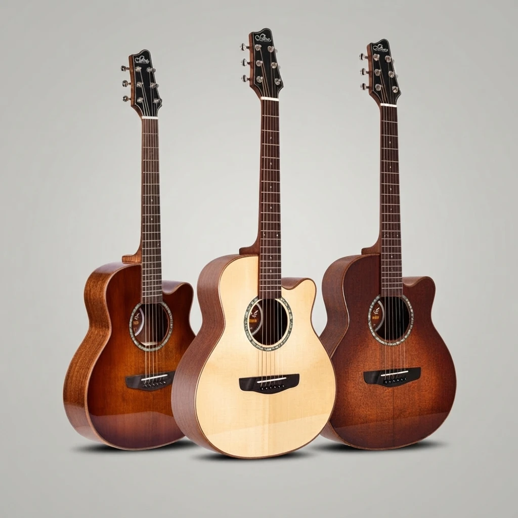 Acoustic Cutaway Folk Guitar,Solid Spruce Top Mahogany Back,Rosewood Fretboard Gloss Multi‑Shades For New Music Learners
