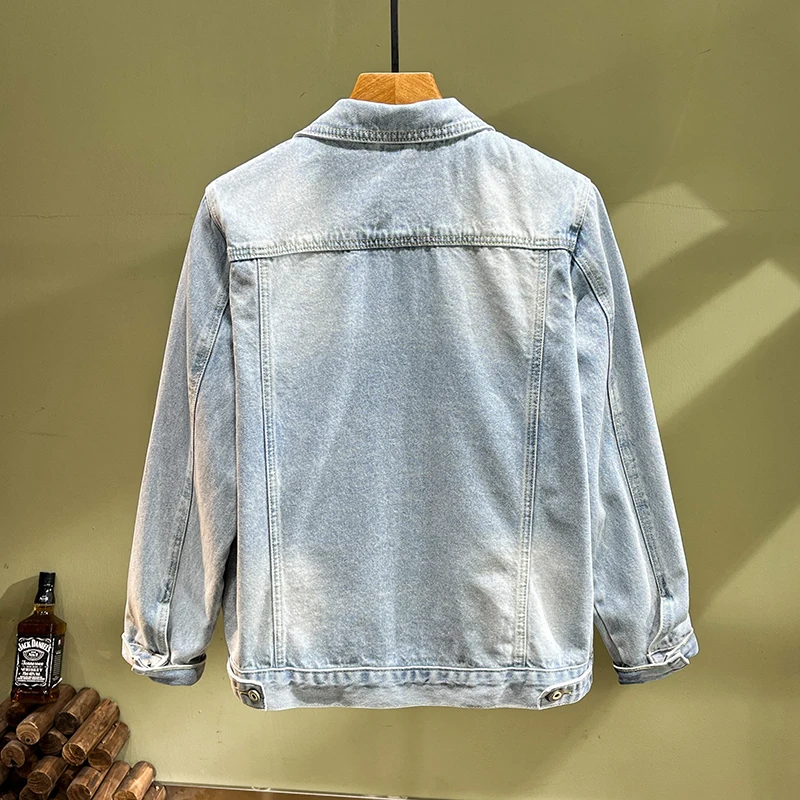 Street Fashion Men Jacket Retro Light Blue Hole Patched Ripped Denim Jacket Men Coats Vintage Designer Hip Hop Chaquetas Hombre