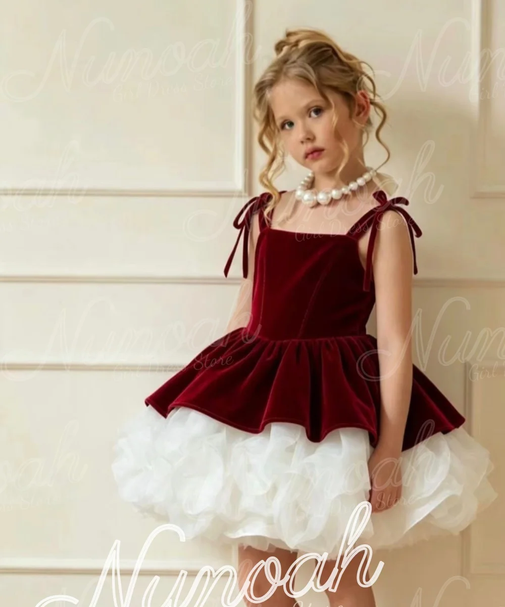 Red Flower Girl Dresses for Wedding Ruffles Knee Length Baby Girl GBirthday Gown for Photoshoot First Communion Gowns Customized