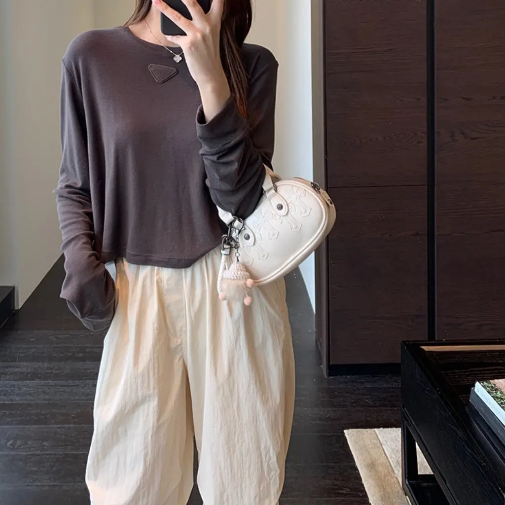 

Women's Wool Base Shirt Long-Sleeved T-Shirt Small Short Figure Proportion Foreign-Style Autumn New Winter F101310