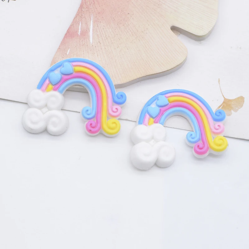 10Pcs 32*26mm Rainbow Flatback Resin Accessories for Jewelry Making DIY Phone Shell Crafts Ornament Headwear Decor Accessories
