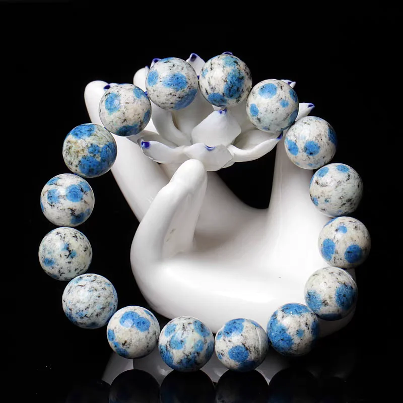 

Natural Blue K2 Jade Volcanic Jasper Bracelet 11mm Women Men Round Beads Bracelet Stretch K2 Jade Jewelry AAAAAA