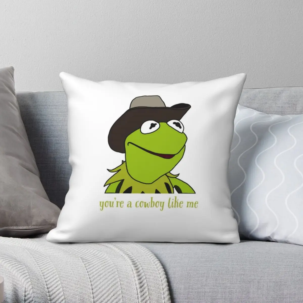 Cowboy Kermit Square Pillowcase Polyester Linen Velvet Printed Zip Decor Home Cushion Cover 45x45