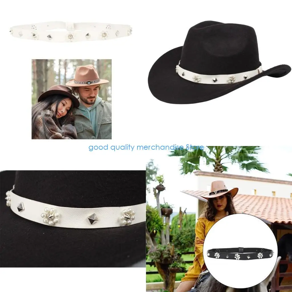 

Y5JD Ковбойская шляпа Аксессуары Кожаная шляпа Федора Панамская шляпа Ремень Западный ковбойский ремень