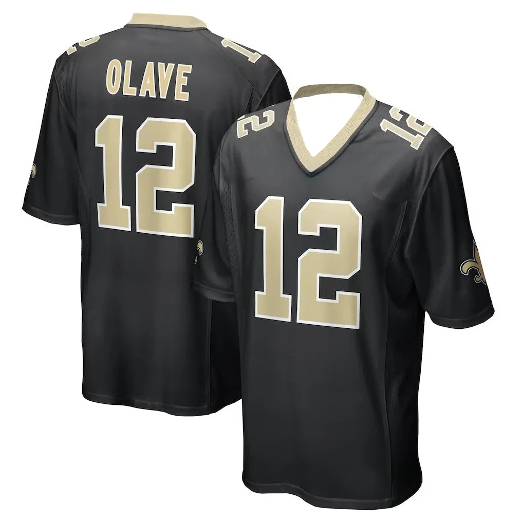 Men's Rugby Chris Olave Black Player Game Jersey T-shirt Quick Drying Crew Neck Sports Clothes Top