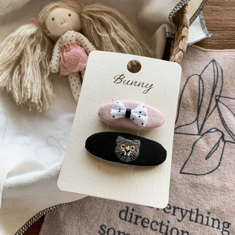 أطفال مقاطع الشعر لطيف خمر نمط دبابيس الشعر مع الدانتيل Bowknot القط أنماط الفتيات الحلو إكسسوارات الشعر للأطفال الصغار F1036