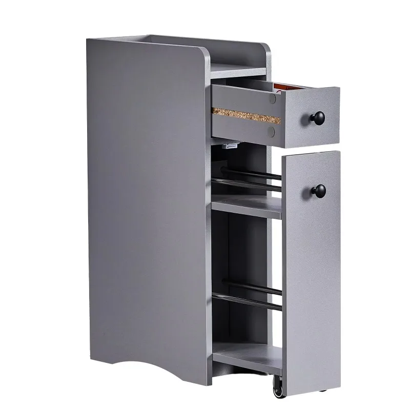 Grey particle board veneer 18 * 40 * 70 cm two drawers one panel low cabinet with wheel removable