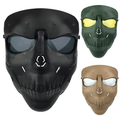 zlangsports Tactical Airsoft Full Face Skull Mask with Anti-fog Goggles Halloween Wargame CS Cosplay Masks Protective Hunting