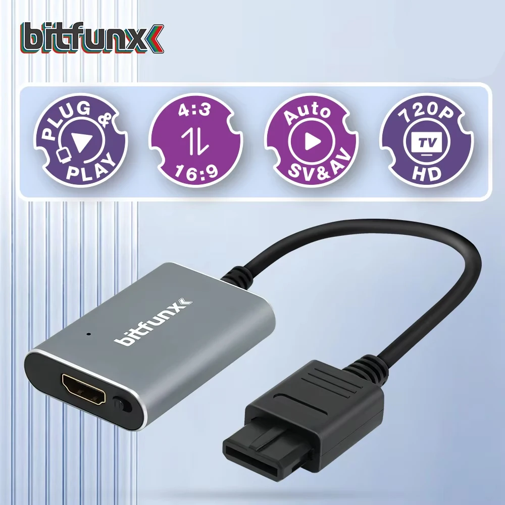 Bitfunx 720P HDMI-compatibele Adapter S-video SV/AV HDTV Converter Voor NTSC PAL N64 SNES SFC NGC Game Console Beeldverhouding Schakelaar