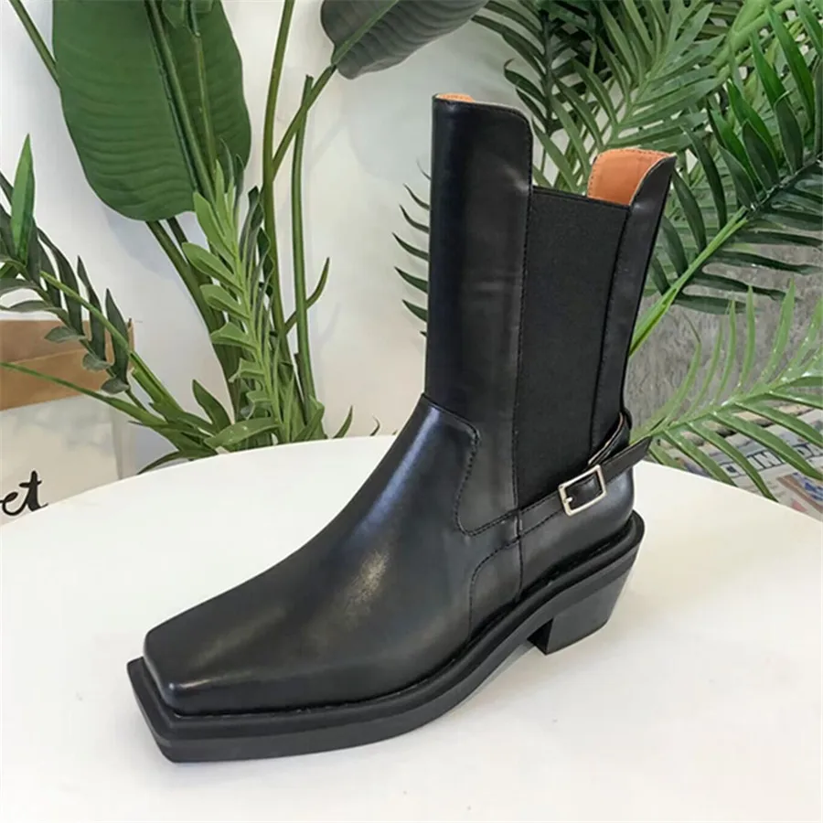 Modne Chelsea Boots kobiet 2024 kwadratowe noski gruby obcas botki Mujer damskie wsuwane jesienne botki kowbojskie designerskie botki