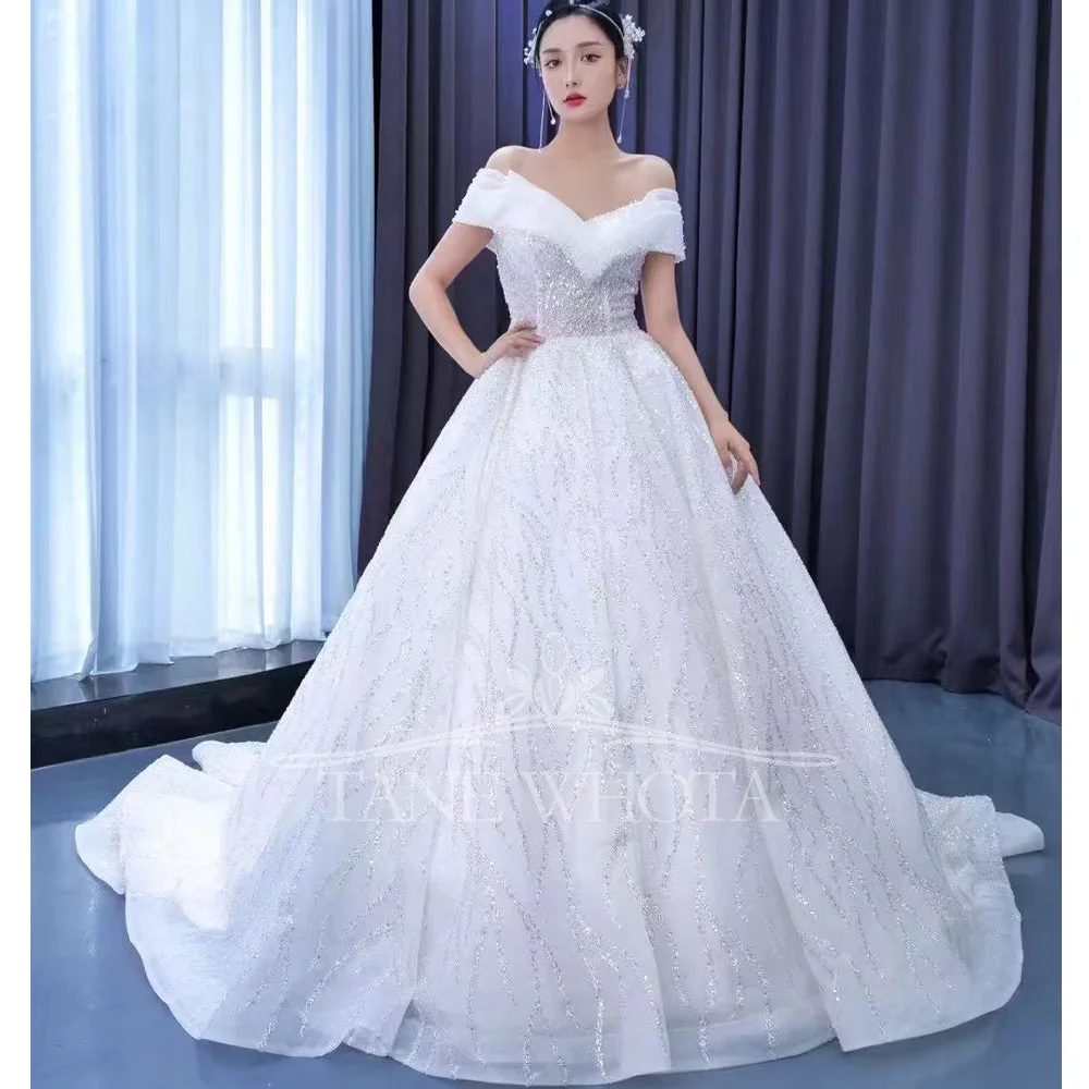

Princess Style Sequined Wedding Dress With Criss-Cross Lace-Up Back Customizable 2025 Robe De Mariée