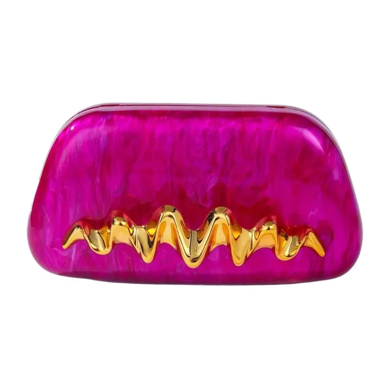 

Fashion Metal Texture Wave Decorated Women Evening Bag Trendy Acrylic Square Bride Wedding Party Clutch Bag Chain Crossbody Bag