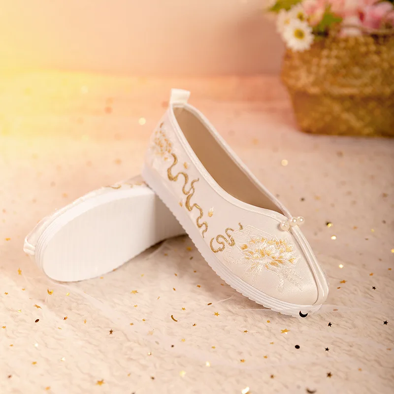 CY216 2024 Spring New Style Embroidery Hanfu Shoes Flat Breathable Comfortable Chinese Style Cloth Shoes Hanfu Shoes Women