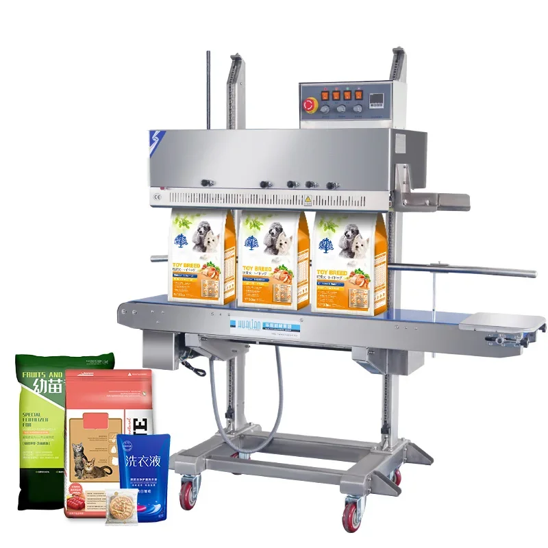 FRM-1120LD HUALIAN Continuous Automatic Vertical Band Sealer Food Packaging Pouch Bag Heat Sealing Machine With Head Adjustable