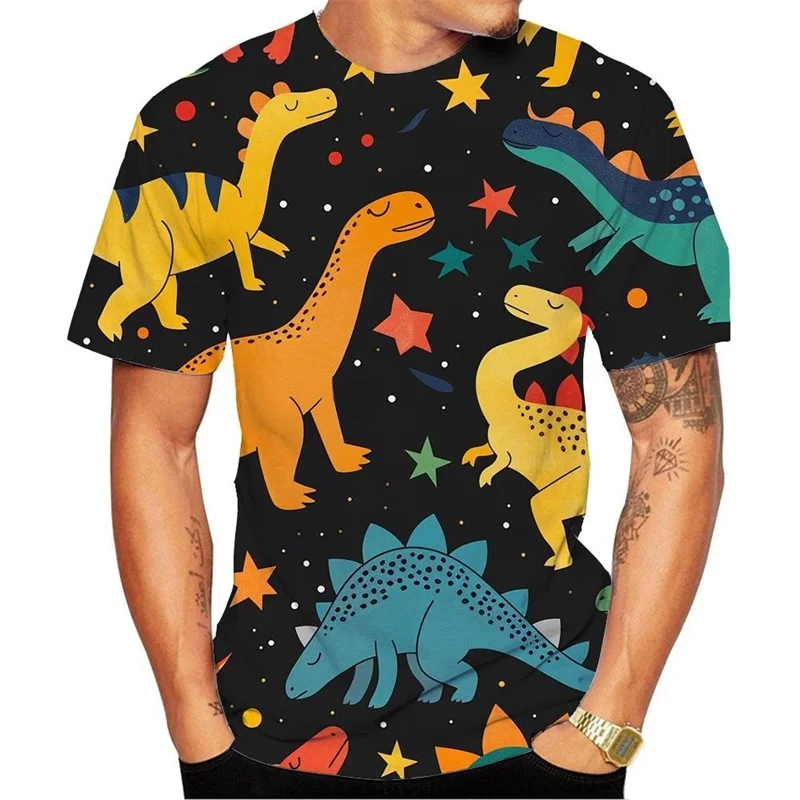 Cartoon Dinosaur Pattern T-Shirt For Men Animal 3D Printed Short Sleeve Tees Fashion Unisex Street Round Neck T Shirts Kids Tops