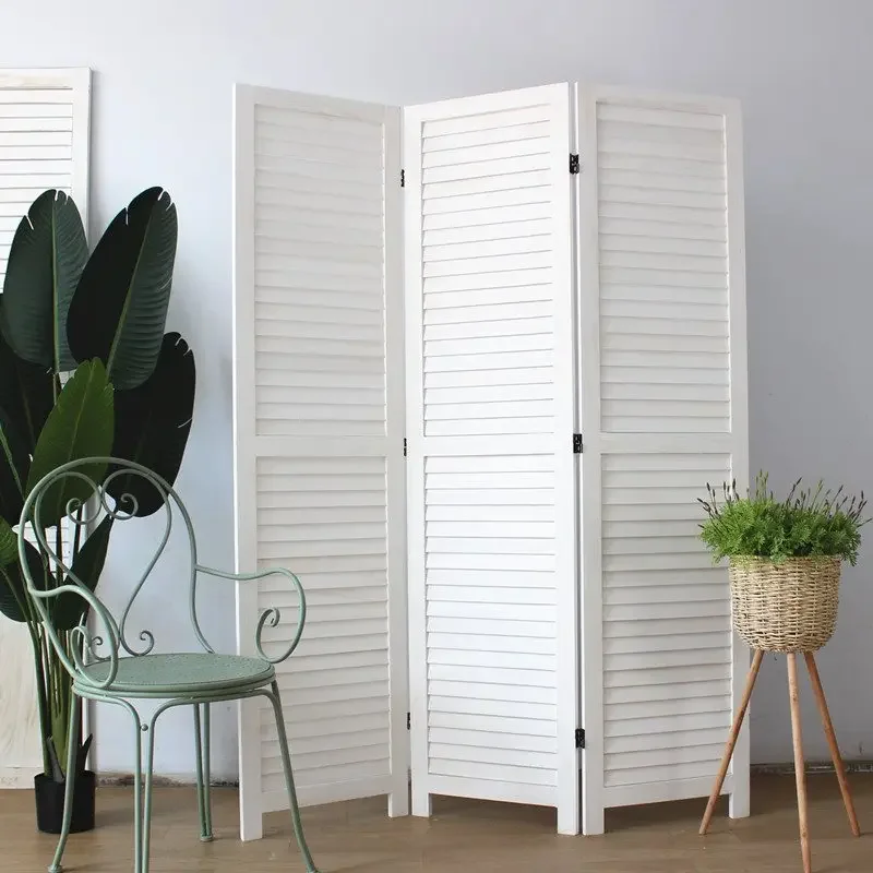 Wholesale louver screen folding mobile, stylish and simple modern living room bedroom clothing store retro solid wood decoration