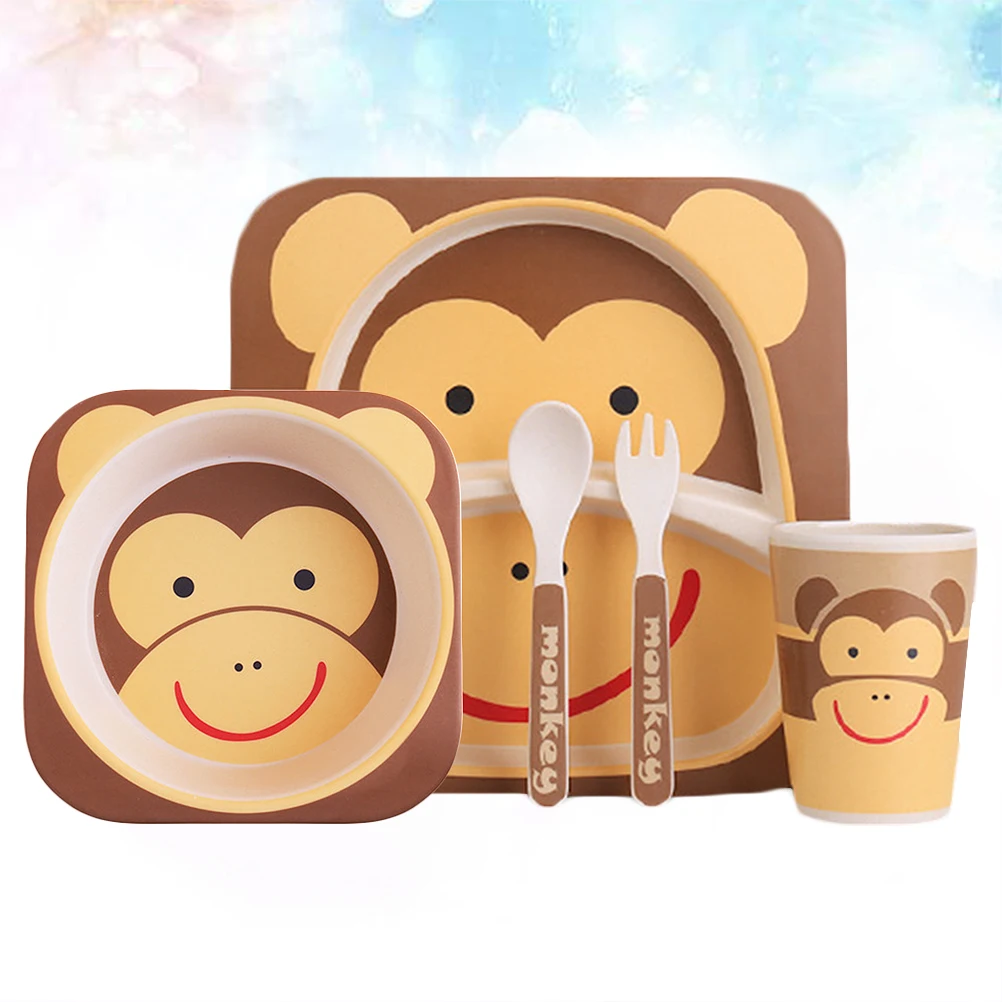 

Monkey Pattern Kids Flatware Set Lightweight Children Tableware For Daily Use Travel Picnic Dinnerware Kit Kitchen Barware