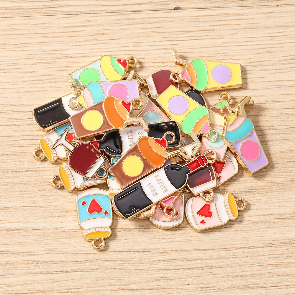 Tusember 10 Stück Niedliche Lebensmittel-Eiscreme-Wein-Anhänger, Emaille-Milch-Trink-Charms für Ohrhänger, Armbänder, Halsketten und Schmuckherstellung – Detail 3