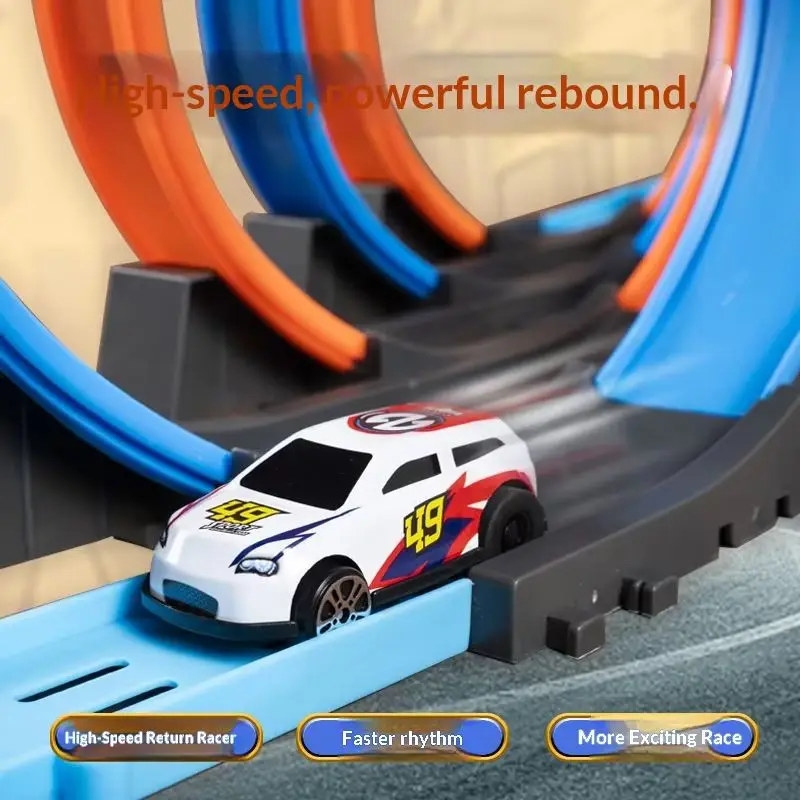 Alta velocidade surround ferroviário carro brinquedo pista de corrida emenda carro rebote crianças diy montado slide gravidade brinquedos educativos presentes