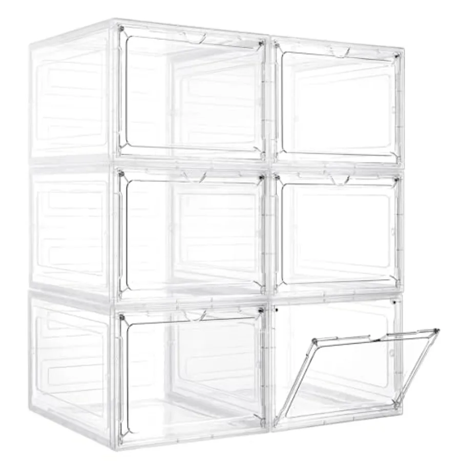 

LXLXXL Storage Bins with Lids 6 Pack Clear Plastic Storage Containers with Magnetic Acrylic Door 19 Qt Stackable Storage Box fo