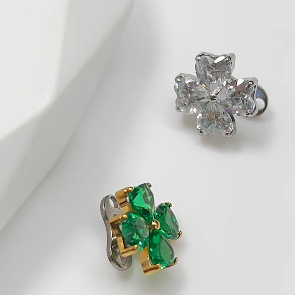 Implantatqualität F136 Titanlegierung Hochwertiger glücklicher vierblättriger Kleeblatt-Zirkonia-Schlüsselbein-Implantat Mode-Körperpiercing-Schmuck – Detail 6
