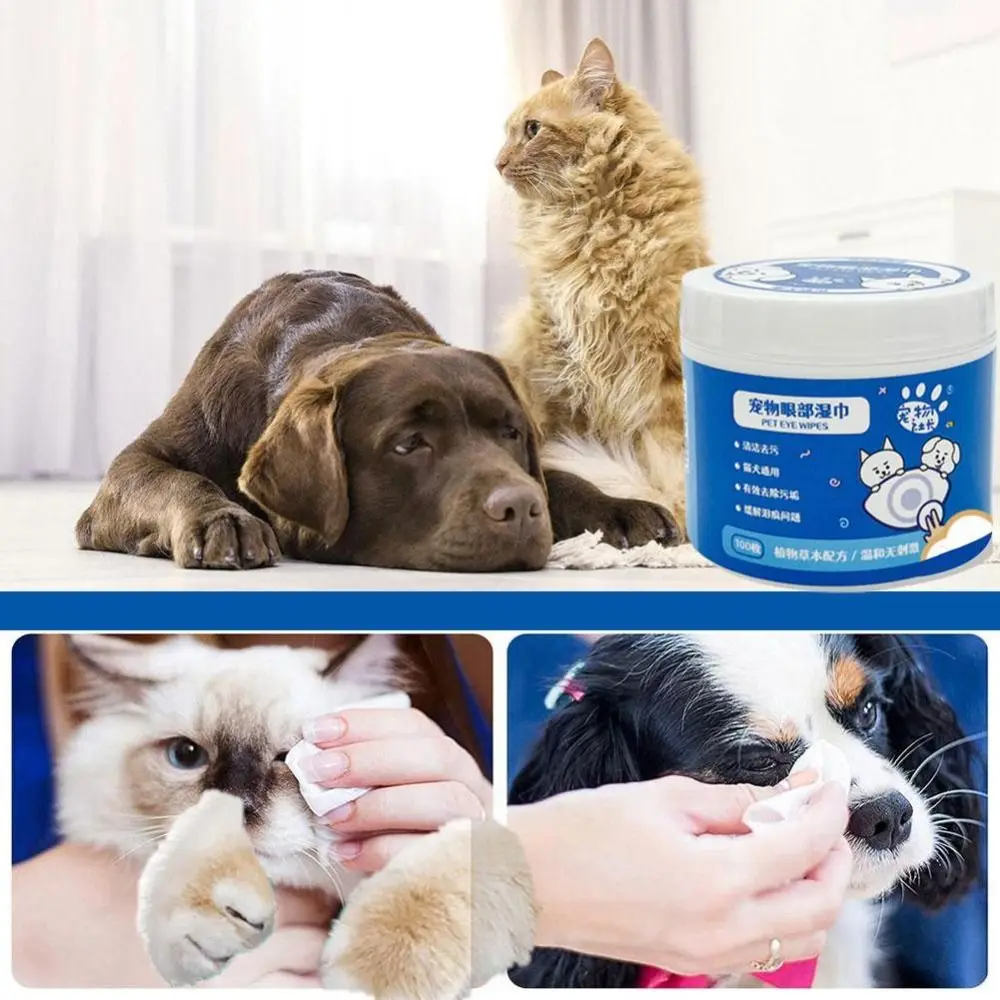 100Pcs Pet Eye Wipes Cats And Dogs Tearmark Wet Wipes Dog Cat Eyes Ears Cleaning Paper Towels Cats And Dogs Universal