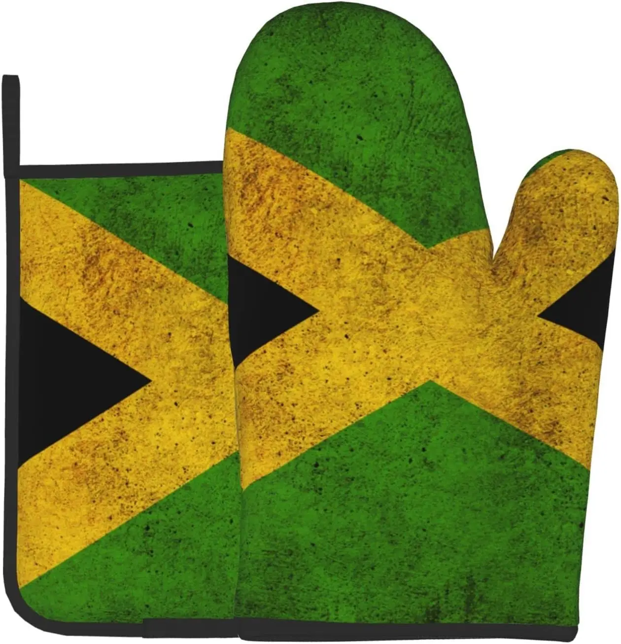 Old Jamaican Flag Oven Mitts and Pot Holders 2pcs Set Heat-Resistant Hot Pads Non-Slip Cooking Gloves for Cooking Baking BBQ