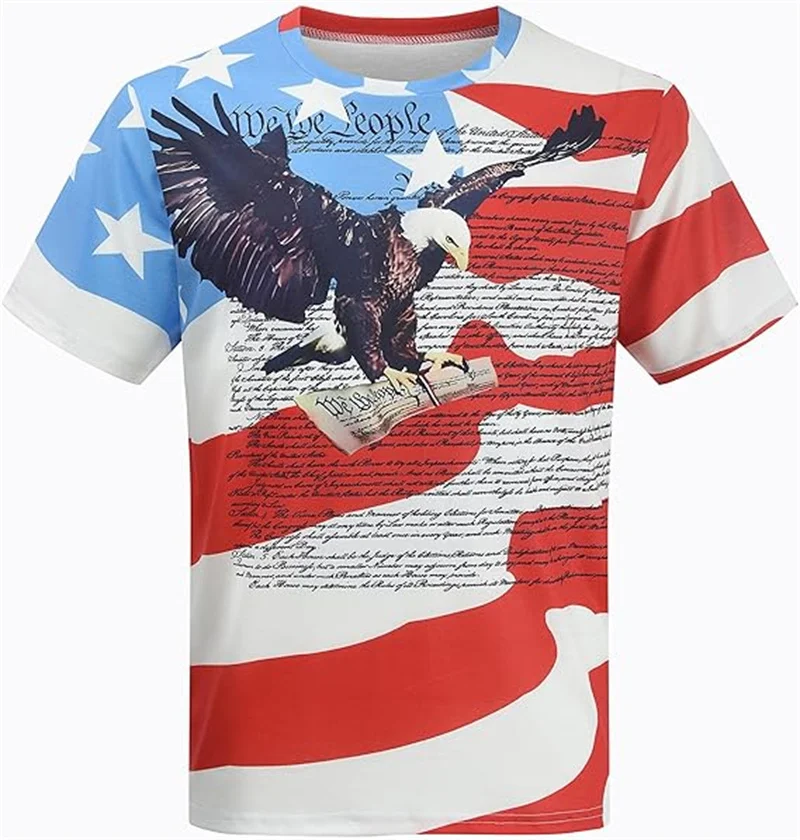 Trendy America Eagle U.S. Flag Graphic T-Shirt For Men Clothes Tees Women Cool Streetwear Summer Casual Short Sleeve Ropa Tops