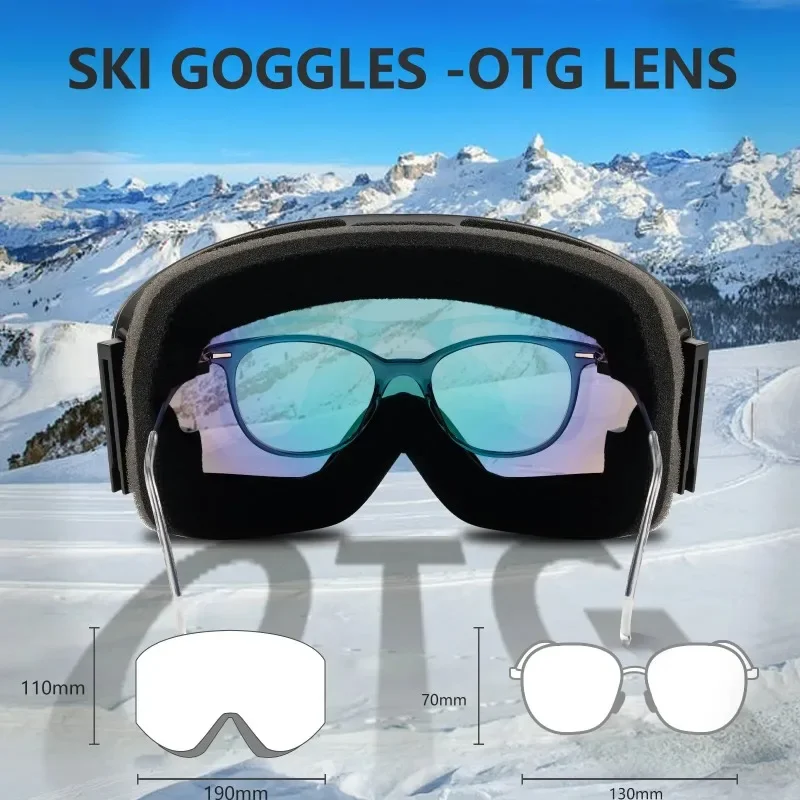 Obaolay Ski Mask Sports Skiing Glasses Winter Snow Goggles Can Wear Helmets Double-Sided Anti-Fog HD Lense Snowboard Accessories