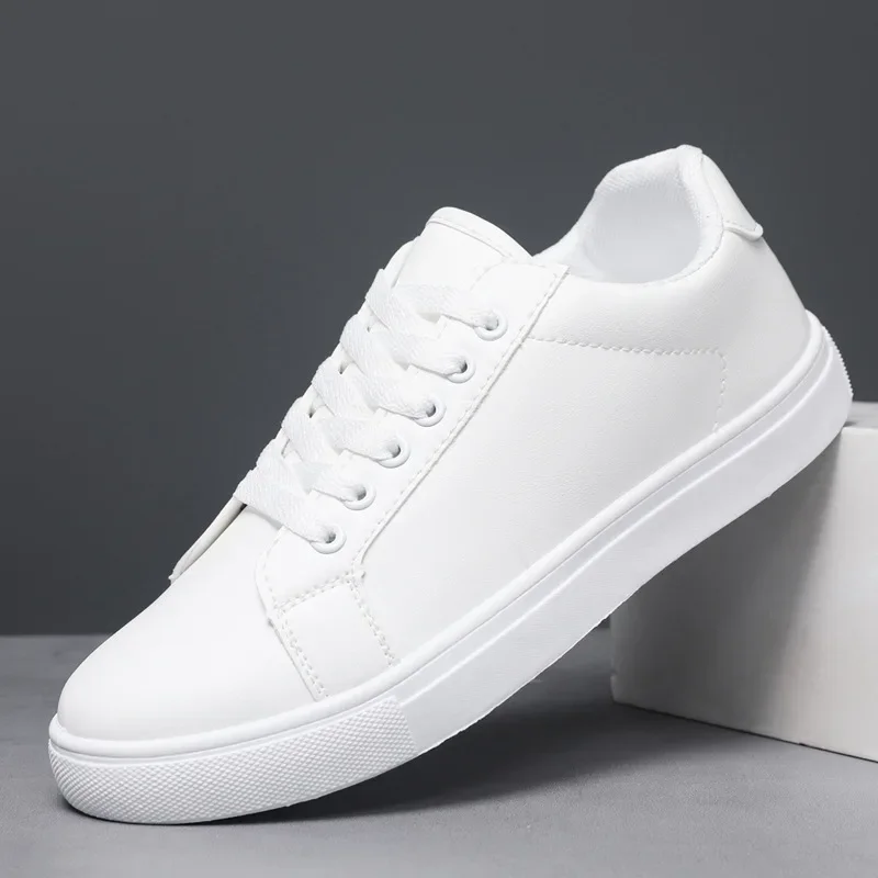 

Men's Sneakers White Canvas Shoes Pure White Leisure Sports Shoes 2025 New Style Lace-up Shoes Leather Upper
