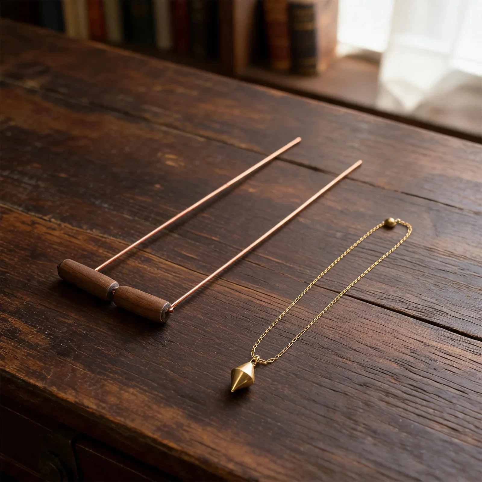 2PCS Pure Copper Dowsing Rods Kit With Walnut Handle And Brass Pendulum For Water Mineral Detection Divining Tools
