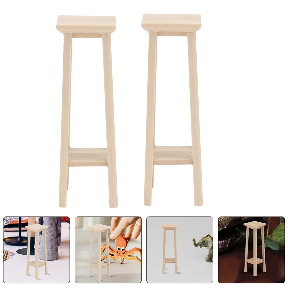 

2 Pcs Mini High Stool House Furniture Shelf Storage Miniature Flower Stand Models Adornment Toy