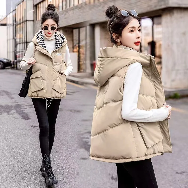 2024 New Women Jackets Vest Coat Autumn Winter Sleeveless Hooded Padded Warm Parkas Waistcoat Jacket Female Casual Outerwear