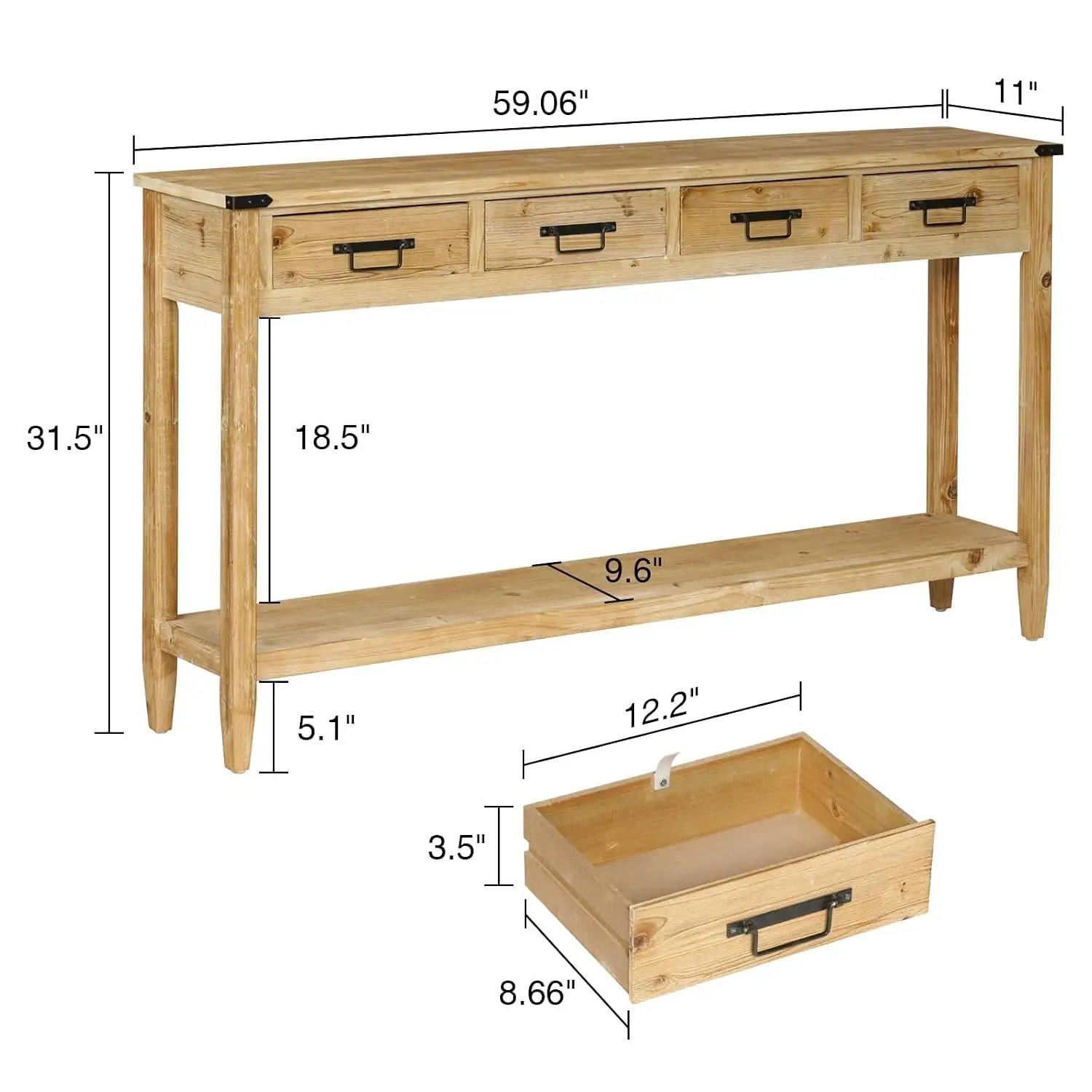 Farmhouse Console Table with 4 Drawers, 60