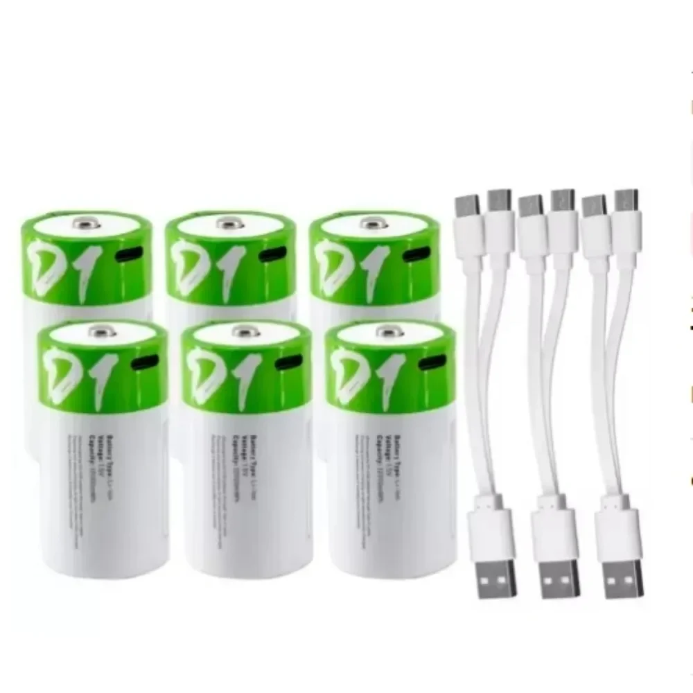 SCRCEO 1,5 V LR20 12000 mWh D-Lithiumbatterie mit Typ-C-Ladekabel, für Taschenlampen, Gasherde und Warmwasserbereiter 6