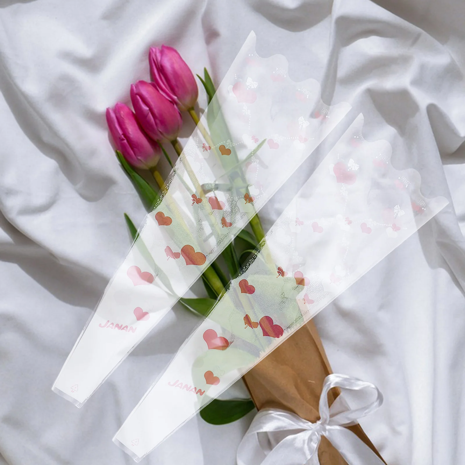 

400Pcs Heart Floral Bouquet Bags Transparent Single Rose Sleeves Flower Packaging for Valentine Wedding Birthday Fresh Flower