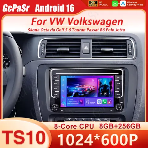 Carplay Android 16 Car Radio GPS For VW Volkswagen Skoda Octavia Golf 5 6 Touran Passat B6 Polo Jetta 2Din Multimedia Player 4G